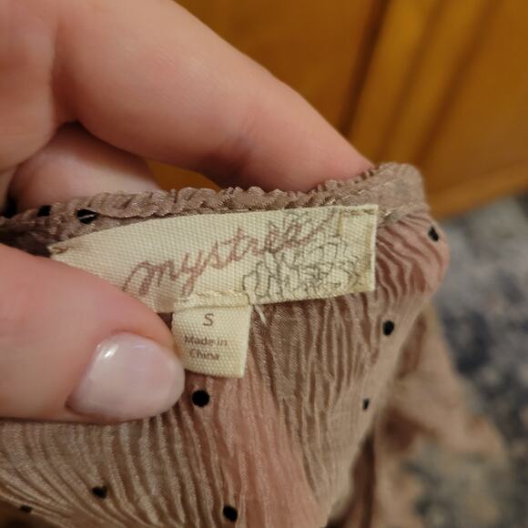 Mystree Sheer Ruffle Chiffon Polka Dot Bell Sleeve Blouse Small - Picture 8 of 8